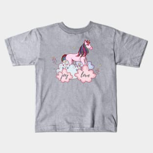 Cute Little Pastel Colored Unicorn With Joy & Love Text Kids T-Shirt